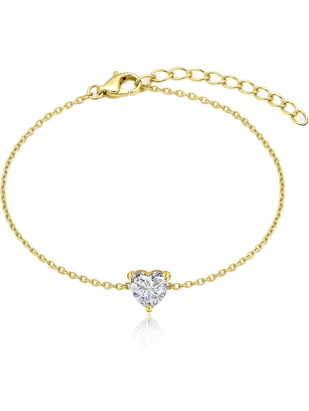 Gold Heart Charm Bracelet with Clear Crystal Accent